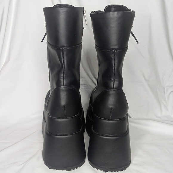 Demonia Bear-265 Front Lace Mid Calf Platform Boots Black Vegan Leather - Picture 5 of 11